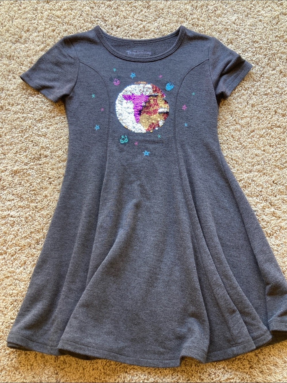 Disney Gray Short-Sleeve Dress with Reversible Sequin Globe